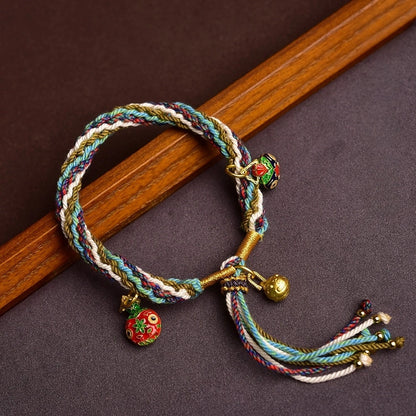 Tibetan Handwoven Gold-Eating Beast with Five-Color Adjustable String Bracelet - Wealth Attraction & Tibetan Ethnic Charm