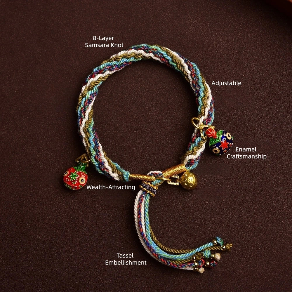 Tibetan Handwoven Gold-Eating Beast with Five-Color Adjustable String Bracelet - Wealth Attraction & Tibetan Ethnic Charm
