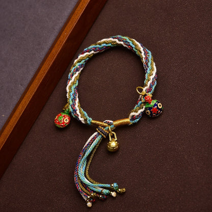 Tibetan Handwoven Gold-Eating Beast with Five-Color Adjustable String Bracelet - Wealth Attraction & Tibetan Ethnic Charm