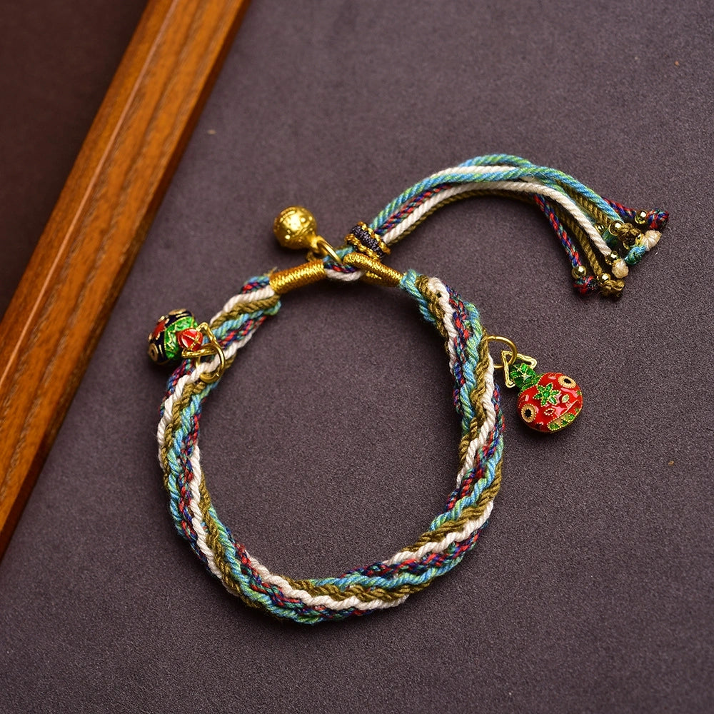 Tibetan Handwoven Gold-Eating Beast with Five-Color Adjustable String Bracelet - Wealth Attraction & Tibetan Ethnic Charm