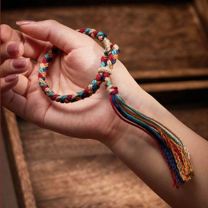 Tibetan Handwoven Year of Birth Five-Color Couple Bracelet - Hand-Spun Cotton, Tibetan Tassel & Adjustable - Flat/Snake Knots, Four-Layer Braid
