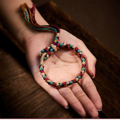 Tibetan Handwoven Year of Birth Five-Color Couple Bracelet - Hand-Spun Cotton, Tibetan Tassel & Adjustable - Flat/Snake Knots, Four-Layer Braid