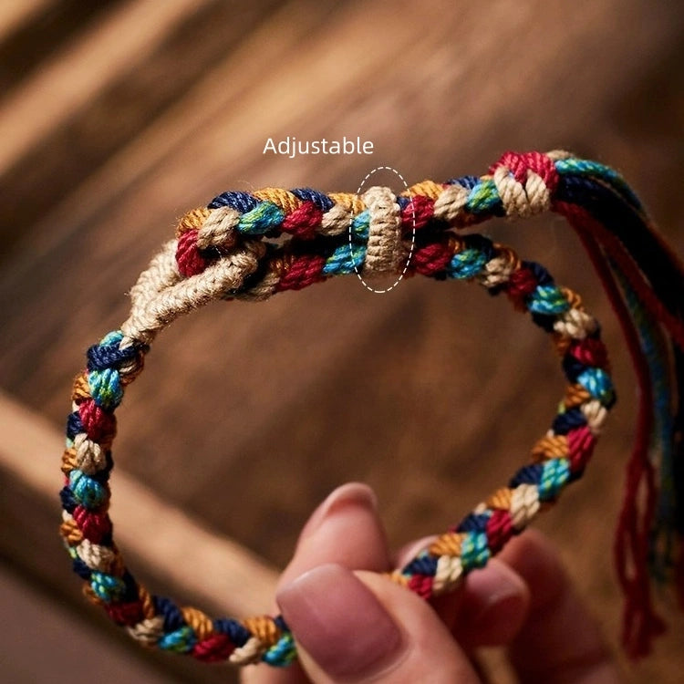 Tibetan Handwoven Year of Birth Five-Color Couple Bracelet - Hand-Spun Cotton, Tibetan Tassel & Adjustable - Flat/Snake Knots, Four-Layer Braid