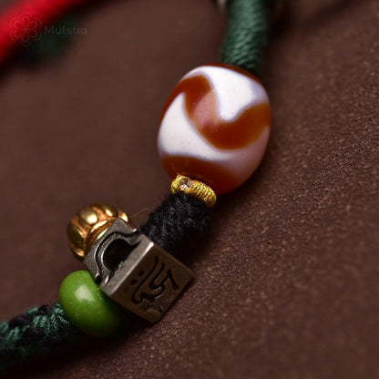 Tibetan Style Handmade Braided Red String Bracelet with Dzi Beads & Lotus