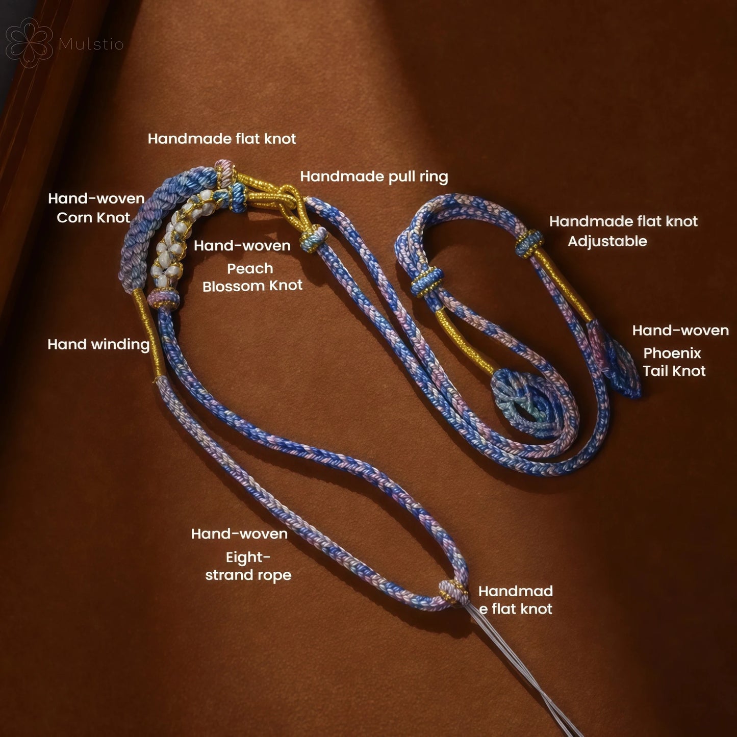 Tibetan Two-Tone Asymmetric Braided String Necklace - Adjustable Lanyard Cord