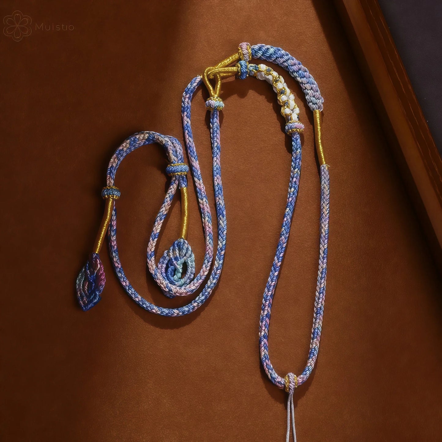 Tibetan Two-Tone Asymmetric Braided String Necklace - Adjustable Lanyard Cord