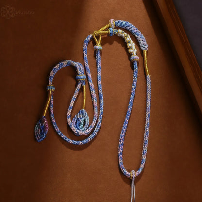 Tibetan Two-Tone Asymmetric Braided String Necklace - Adjustable Lanyard Cord