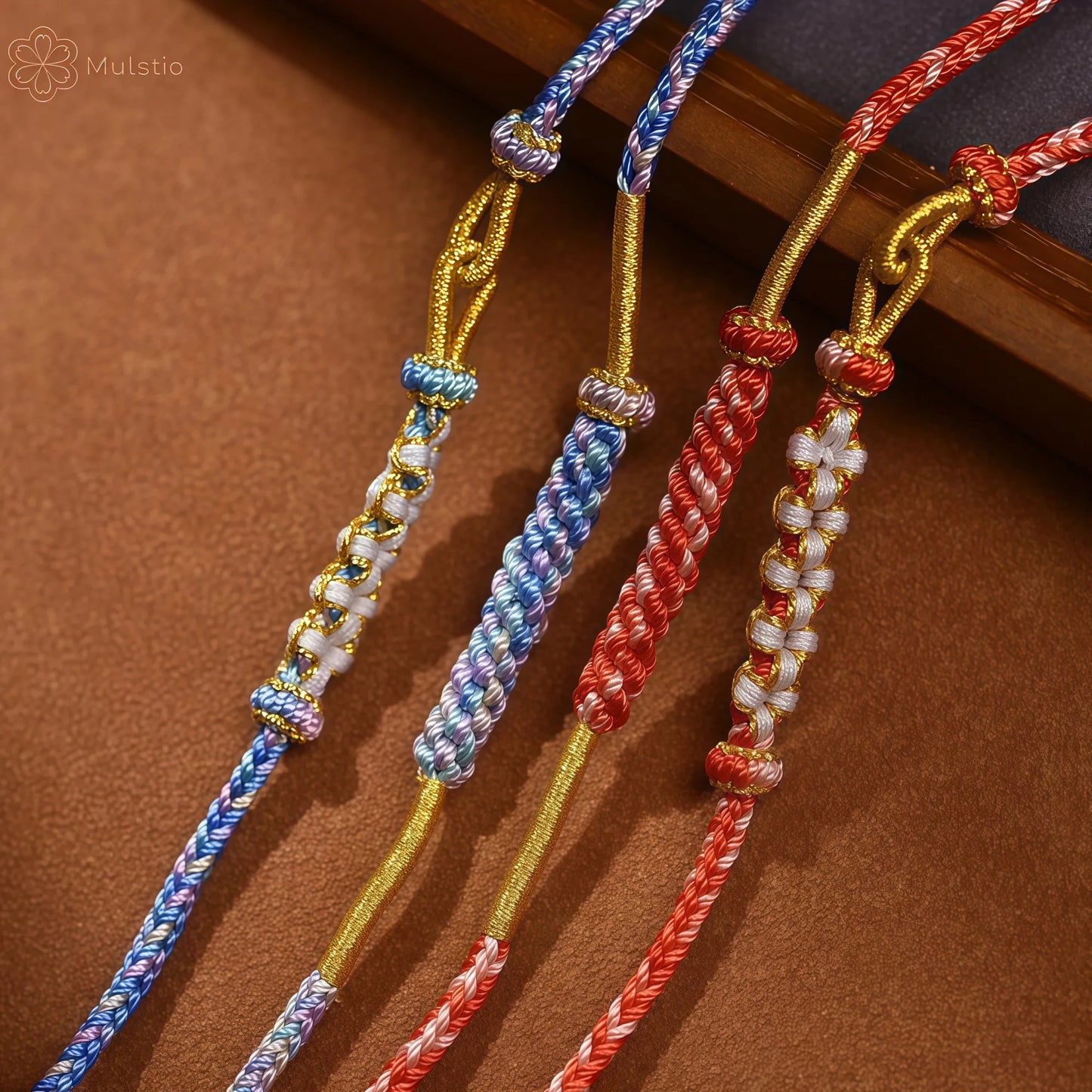 Tibetan Two-Tone Asymmetric Braided String Necklace - Adjustable Lanyard Cord