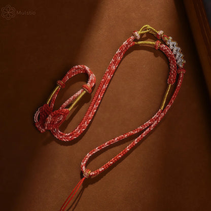 Tibetan Two-Tone Asymmetric Braided String Necklace - Adjustable Lanyard Cord