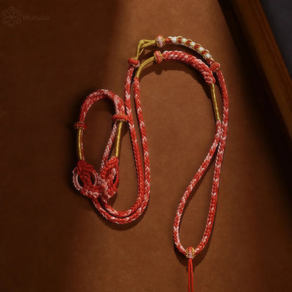 Tibetan Two-Tone Asymmetric Braided String Necklace - Adjustable Lanyard Cord