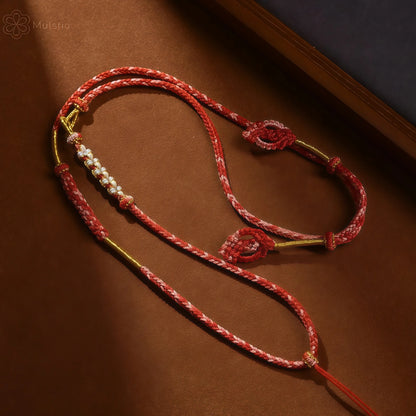 Tibetan Two-Tone Asymmetric Braided String Necklace - Adjustable Lanyard Cord