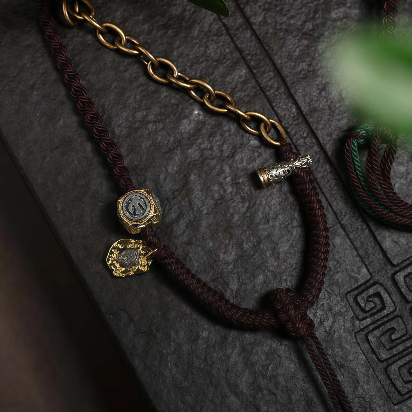 Tibetan Asymmetric Mixed Metal & Braided String Necklace - Custom Pendant Cord