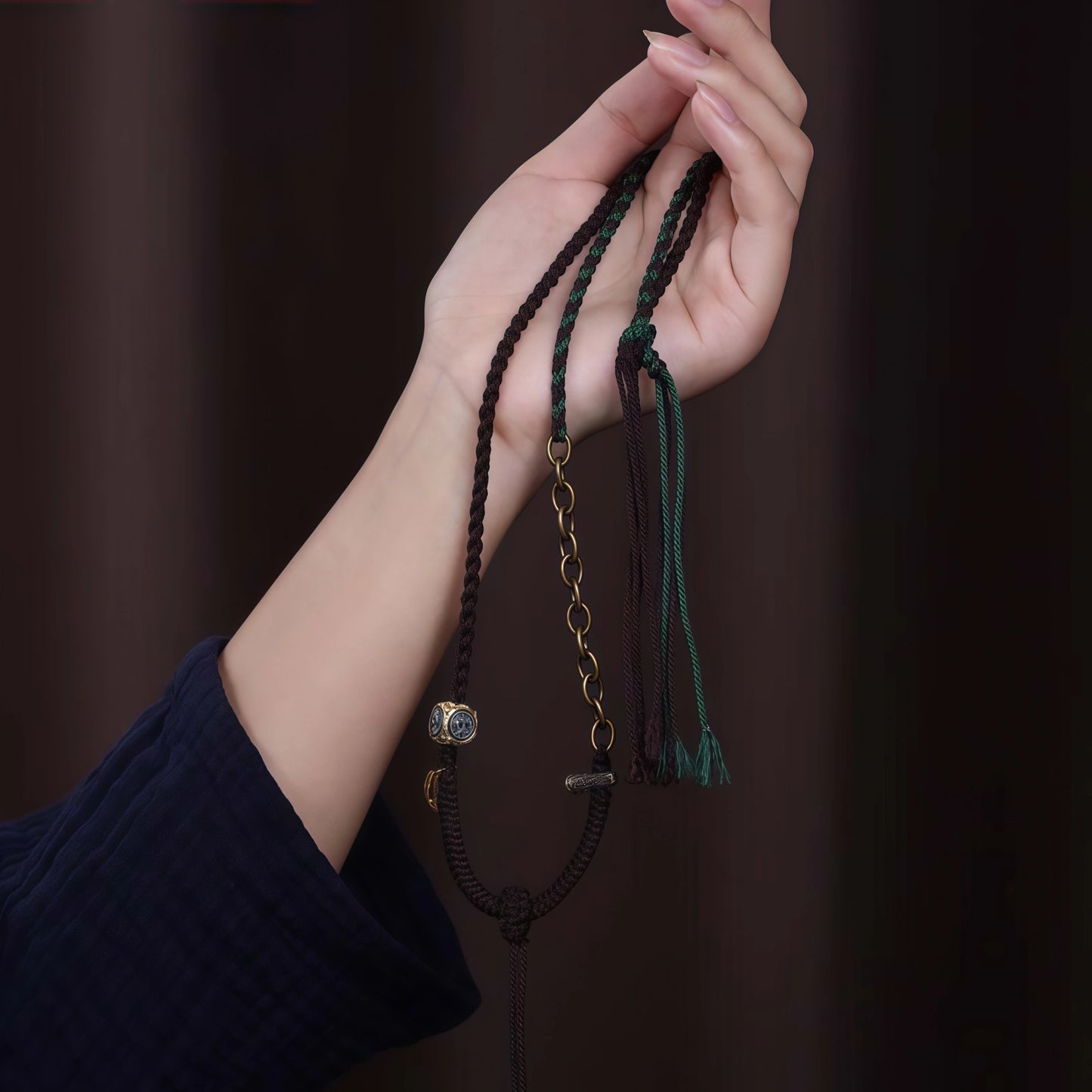 Tibetan Asymmetric Mixed Metal & Braided String Necklace - Custom Pendant Cord