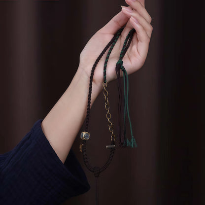 Tibetan Asymmetric Mixed Metal & Braided String Necklace - Custom Pendant Cord