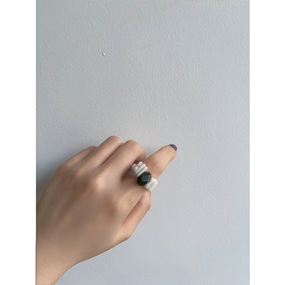 White Coral and Serpentine Stretchable Beaded Ring