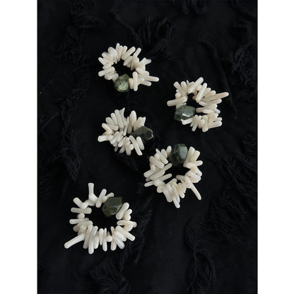 White Coral and Serpentine Stretchable Beaded Ring
