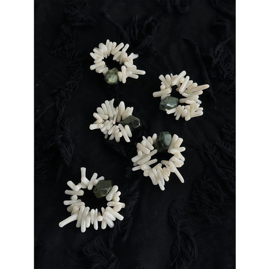 White Coral and Serpentine Stretchable Beaded Ring