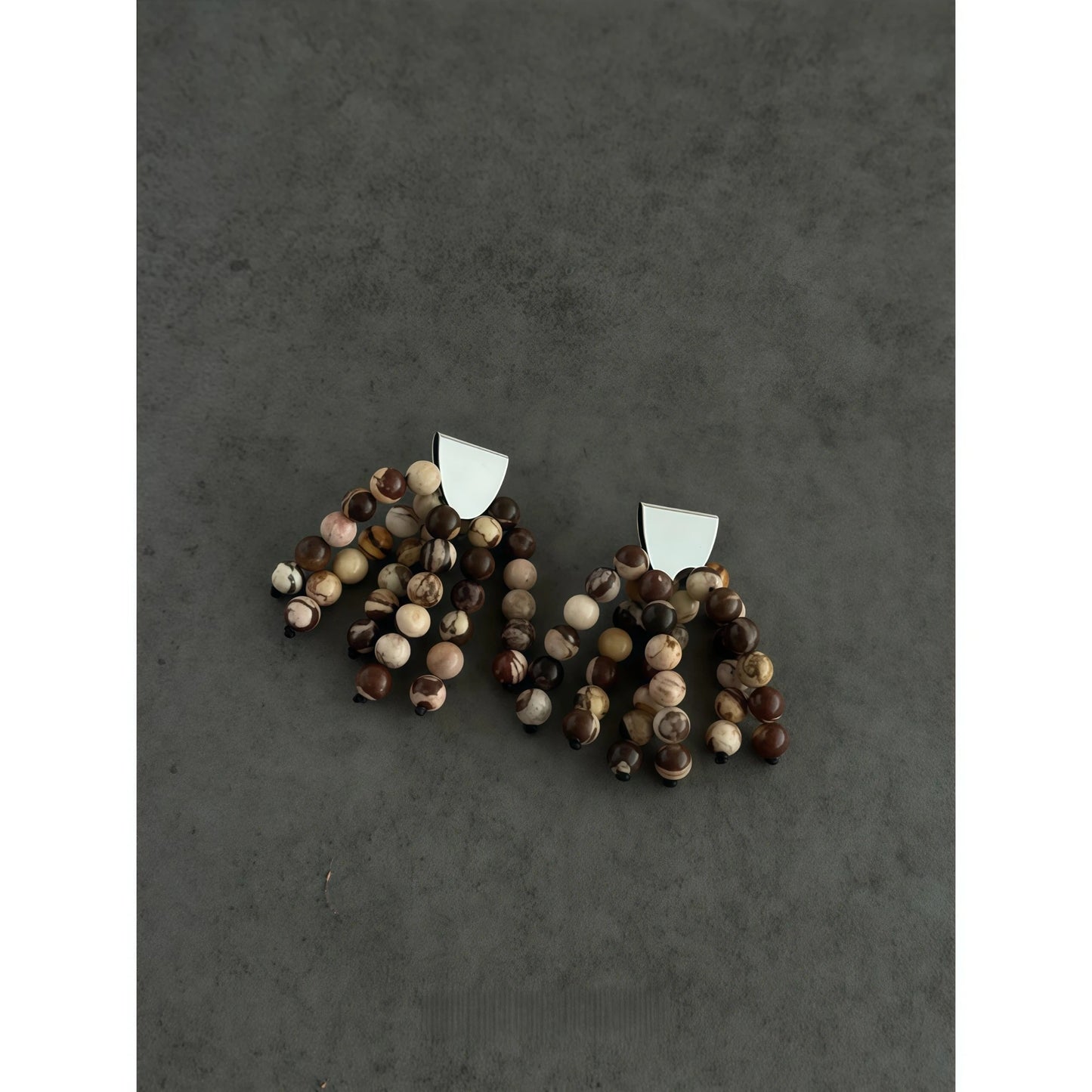 Wild Savanna - Zebra Stone Tassel Bead Drop Earrings & Leather Necklace Set - New Beginning & Change