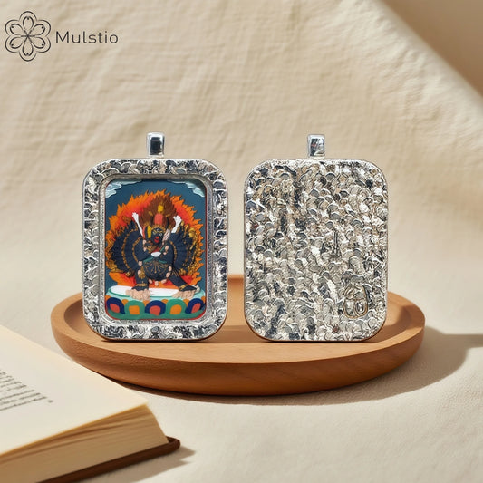 Yamantaka Silver Handmade Thangka Pendant - Wisdom Protection Talisman