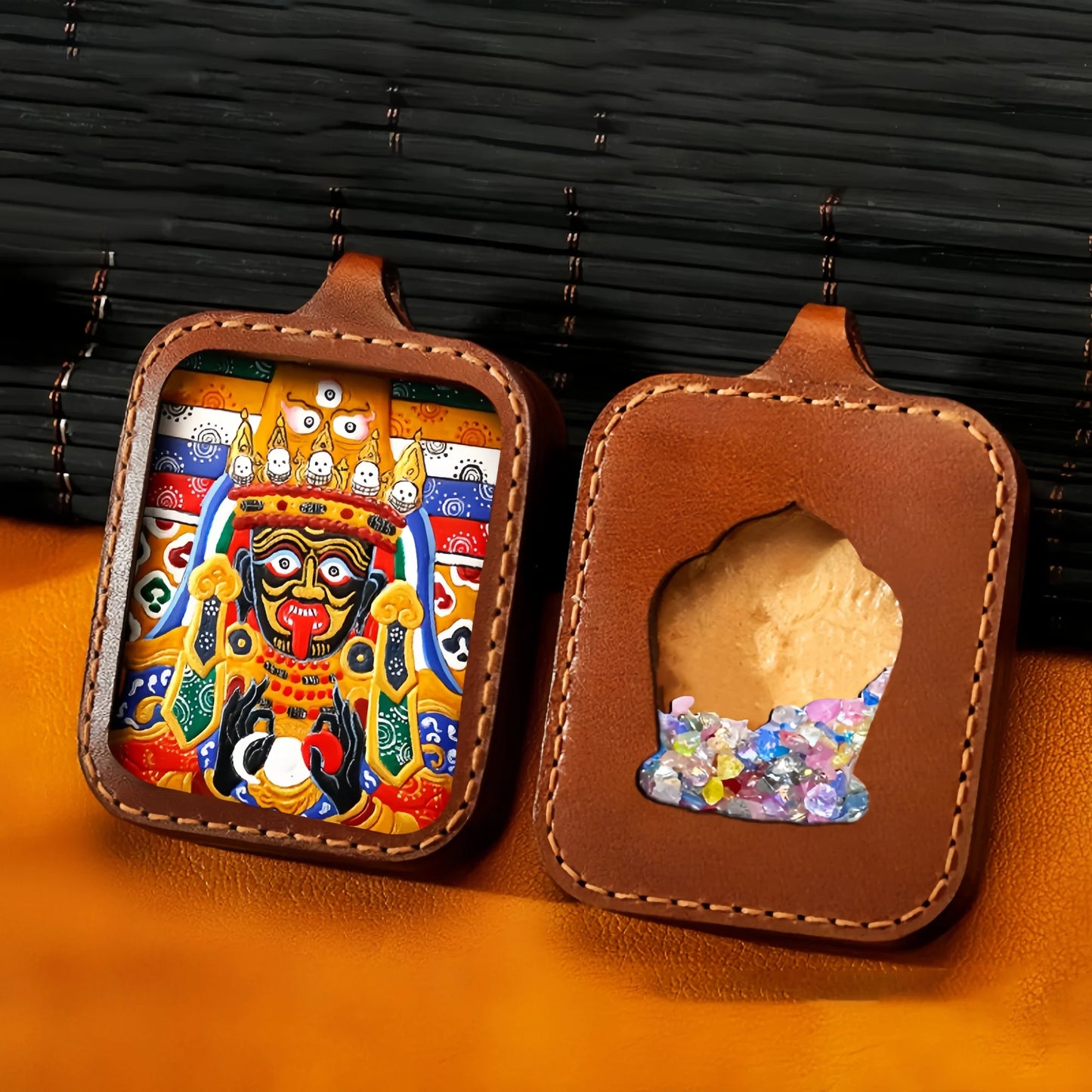 Zhaly Gyalmo Leather Handmade Thangka Pendant - Fortune Protection Talisman