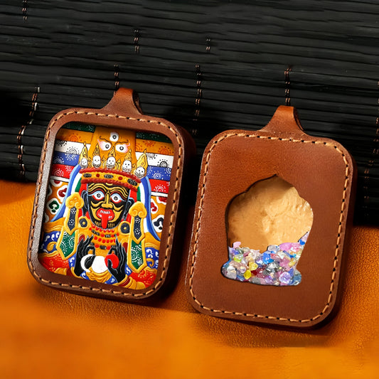 Zhaly Gyalmo Leather Handmade Thangka Pendant - Fortune Protection Talisman