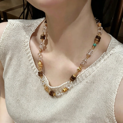 Modern Zen Wood and Clear Quartz Empowering Necklace Chinese Style Cloud Charm Mala Beads